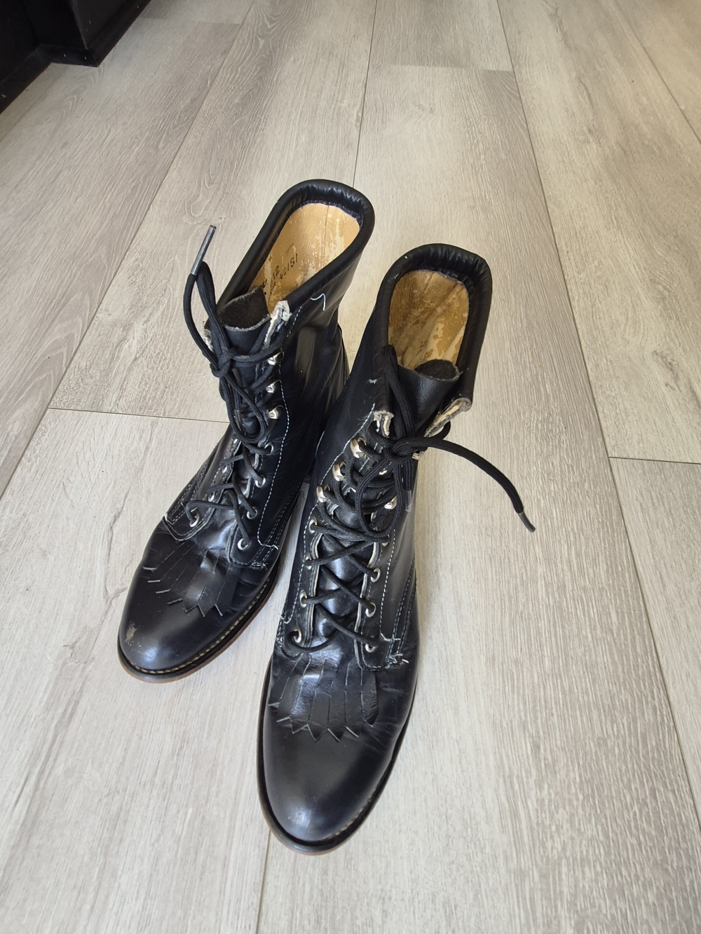 Vintage Laredo Black Leather Lace Up Western Boots Womens 7.5 USA